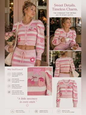 Rare style. LoveShackFancy Cropped Cardigan – Rose Water Swirl Cherry Strawberry